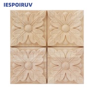 IESPOIRUV 4pcs Rubber Wood Carving, Rubber Wood 2.4x2.4 Inch Antique Wood Applique, Classic Wood Cra
