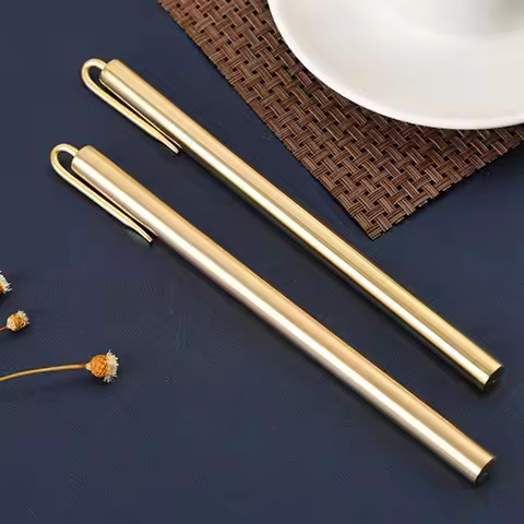 Heavy Brass Ballpoint Pen Original Design Craft Click Ball Pen for Business Gifts Natural Brass Blac