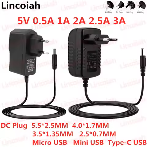 DC 5V 0.5A 0.8A 1A 2A 2.5A 3A AC 100-240V Converter Power Adapter Supply 5 V Volt 1000MA Charger 5.5