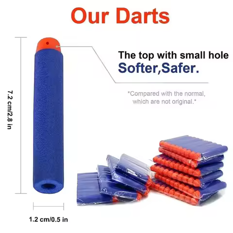 1000-50pcs q-Blue One Hole Darts Refill Foam Bullets Ammo for Nerf N-Strike Elite Blasters Gun,7.2cm