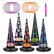 Halloween Games Inflatable Witch Hat Ring Toss Game with Points Plastic Ring Toss Air Pump