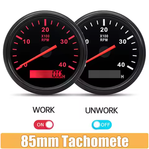 85mm Red Backlight Tachometer Tacho Gauge RPM Meter with Digital Hourmeter M16 M18 RPM Sensor Univer