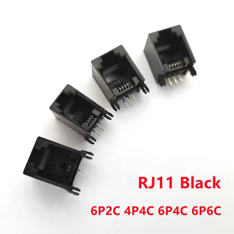 10pcs Black RJ11 Telephone Socket 4P4C 6P2C 6P4C 6P6C Plug Horizontal Right Angle Crystal Head Seat 