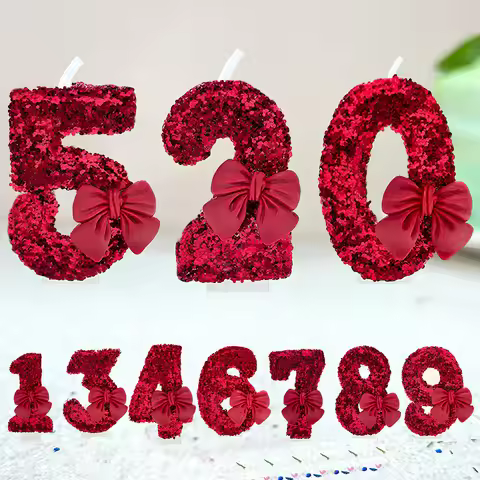 1pcs number 0-9 Girl's Heart, Red Bow candles, Birthday, Year One, Children's Coming of Age, Proposa