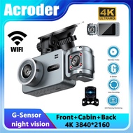 Acroder Dashcam kereta UHD 4K WiFi 3 Channel Front + Inner + Rear 2 Inch Screen 24-H Time Lapse Park