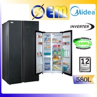 NEW 2022 580L MIDEA Inverter Side by Side Door Fridge Peti Sejuk | Large Capacity Fridge | MSS-582WE