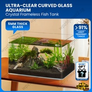 YEE Ultra-Clear Curved Glass Aquarium [7L–40L] – Crystal Frameless Fish Tank, 5mm Thick – Ultimate A