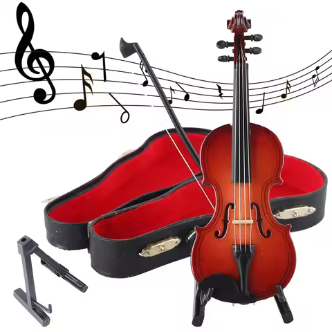 Tiny Violin Figurine with Bow and Case Tiny Violin Instrument Model Mini World's Smallest Violin for