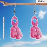 2D Flat, Women's Breast Cancer Awareness Pink Boxing Glove Earrings - Lightweight Acrylic Ribbon Des