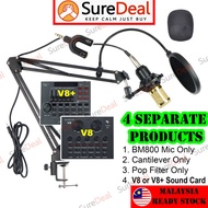 SUREDEAL BM800 Condenser Microphone Set Cable Stand Pop Filter V8+ Plus Sound Card PC Professional M