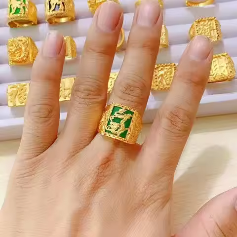 Gold "Good Fortune" Men's Ring, AU999, Exquisitely Crafted, Grand Fortune Symbol, Adjustable Fit