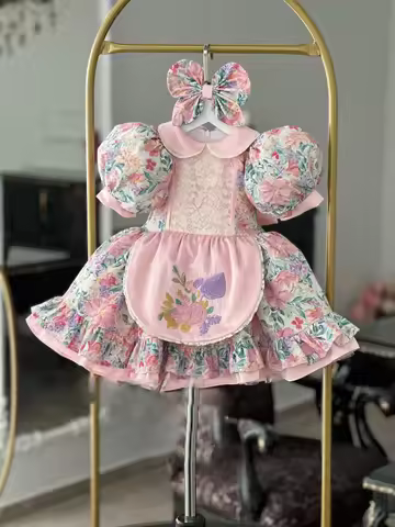 0-12Y Baby Girl Flower Embroidery Floral Vintage Princess Dress for Holiday Photography B122
