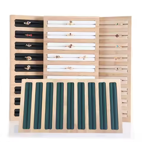 Simple 9 Slots Ring Display Tray Wood Rings Stud Earrings Bracelet Jewelry Storage Holder Rack Organ