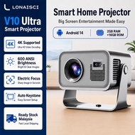 LONAISCI V10 Ultra Projector 4K With Android 14 2GB+16GB 600 ANSI Electric Focus Auto Keystone For H