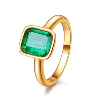 CELEBOX Solitaire Engagement Ring with Emerald Cut Gemstones CZ [6 Colors available] in Yellow Gold 