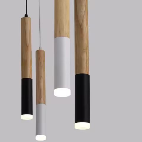 Wood LED Pendant Light 7W hang lamp dining/living room Kitchen Island Shop bar cafe droplight Long T