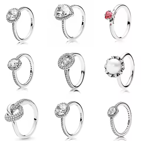 925 Sterling Silver Knotted Heart Symbol Of Love Crystal Ring For Women Wedding Party pandora Jewelr