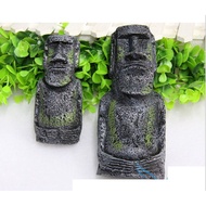 Fish Tank Aquarium Ancient Easter Island Stone Head Ornament Decoration Accessories