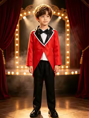Halloween Kids Circus Ringmaster Costume Boys Formal Tailcoat Party Full Suit Set