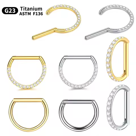 1PC Titanium D Shaped Nipple Rings 14G for Nipple Piercing Jewelry Higned Segment Clicker Ring Septu