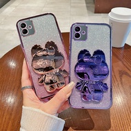 Phone Back Case For Samsung Galaxy A04 Gradient Glitter Makeup Mirror Rabbit Folding Stand Soft Sili