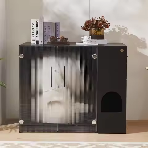 Cat Litter Box Enclosure - Dog Proof Cat Litter Box with Pull-Out, Rotating Features, Includes Power