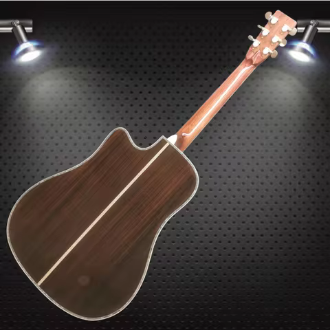 D45 series with missing corners 41 inch solid wood profile finger playing acoustic guitar