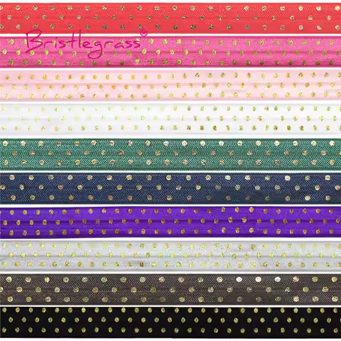 BRISTLEGRASS 5 Yard 5/8" 15mm Gold Dot Foil Print Fold Over Elastics FOE Spandex Bands Hair Tie Head