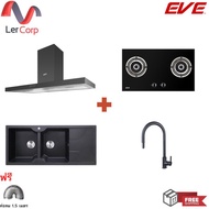 [0% 10 เดือน] (EVE) เครื่องดูดควัน HC-SHADOW-90 + เตาแก๊ส FURY 2B + ซิงค์ล้างจาน EUROSTONE 1160/500 