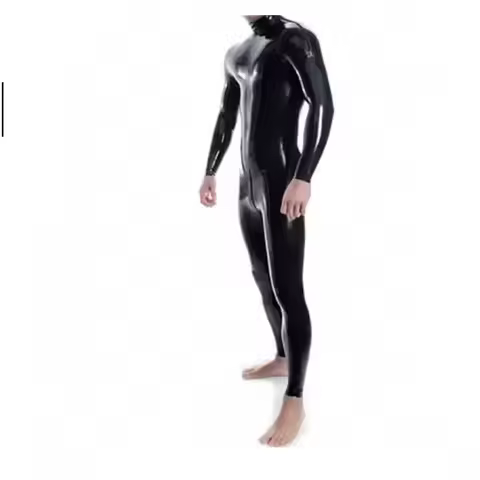 100% latex rubber pure sports black cool tight-fitting bodysuit with shoulder zipper and crotch zipp