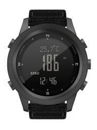 1入組黑色尼龍帶運動鬧鈴防水溫度圓形錶盤數字手錶,適用於日常生活
