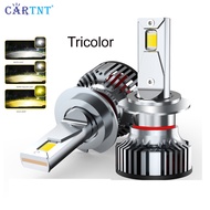CarTnT 2ชิ้นหลอดไฟ LED TriColor ไฟหน้า H8 H7 Led Canbus Light H1 3000K 6000K 4300K H3 H4 H9 H8 H11 HB3 9005 HB4 9006 3สี120W ไฟหน้ารถหมอก