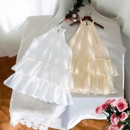 Đầm cổ yếm bện dây cổ 2 tầng bèo xoè bồng bềnh 2 lớp dày dặn form dạng ngắn công chúa chất liệu tơ v