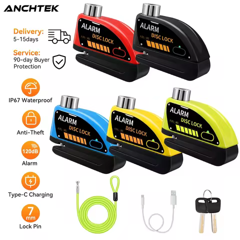 Anchtek Motorcycle Alarm Disc Brake Lock Security Moto Wheel Disk Padlock Waterproof 110db Loud Anti