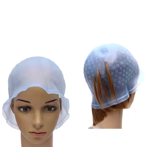 2Pcs Silicone Hair Styling Coloring Cap + Hook Needle Color Dye Highlighting Dye Cap