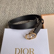 Dior 黑色真皮CD字母珍珠扣皮帶(面寬2.0CM)