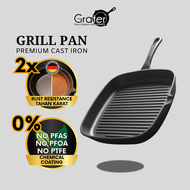 GRATER Rust Resistant Square Cast Iron Grill Pan BBQ Griddle (23cm / 9 inches)