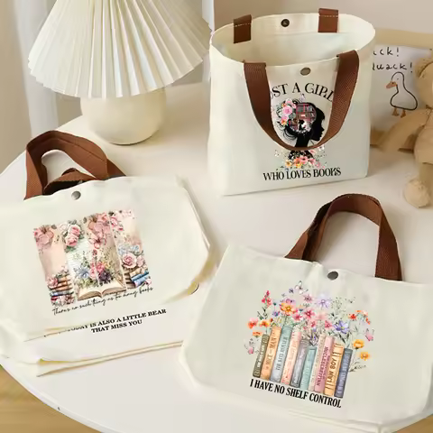 Fashion Flower Book Smart Brain Canvas Bag Small Versatile Handbags Lunch Box Bag Simple Women Men T