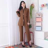 Jas Blazer Wanita Lynelle Collection Pemda Aceh / Coklat Tua /Khaki Tua Setelan/ stel Rok Panjang / 