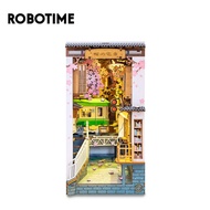 Robotime self-assembled Book Nook model decorates bookshelf. Rolife Sakura Densya DIY Book Nook Shel
