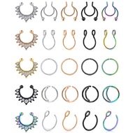 WKOUD Faux Septum Piercing Fake Septum Nose Hoop Rings Stainless Steel Lip Ear Nose Face Ring Non Cl