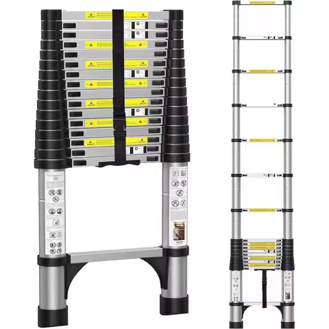 16.5FT Telescoping Ladder, Portable Aluminum Extension Ladder w/Stabilizers, Lightweight Compact Tel