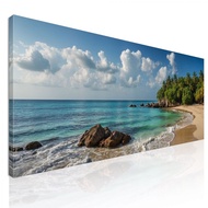 Tropical Beach Sea Landscape Painting With Palm Trees And Turquoise seal7 Canvas Print