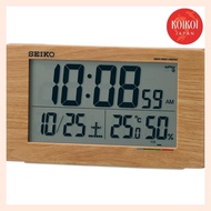 Seiko clock alarm clock table clock natural radio digital calendar comfort level temperature humidity display light brown wood grain SQ784A SEIKO