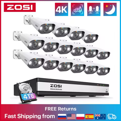 ZOSI Security Camera System 16CH 8MP Ultra HD POE NVR Kit CCTV Audio AI Face Detection Outdoor Video