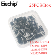 25ชิ้น/กล่องเครื่องขยายเสียงปฏิบัติการ IC LM324N LM358P LM393P มิเตอร์วงจรรวม NE555P วงจรรวม