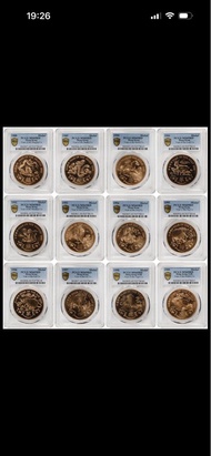 香港 1988 至1999 年生肖銅章，一套十二枚。全冠軍分PCGS MS69RD 生肖紀念幣