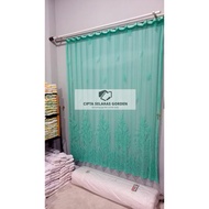 Gorden vitrase polos warna hijau tosca motif bunga tulip