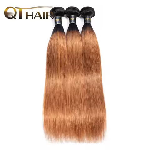 QT T1B/30 Dark Blonde Straight Human Hair Weaves 3 Bundles One Pack 2 Tone Ombre Dark Romance Peruvi