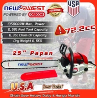 NEW WEST USA PRO888 72.2cc 25" Heavy Duty 2-Stroke Chain Saw Mesin Potong Pokok